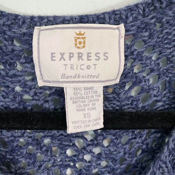 Vtg Express Tricot Navy Rainbow Flowers Oversized Whimsical Cardigan - Picture 4 of 7